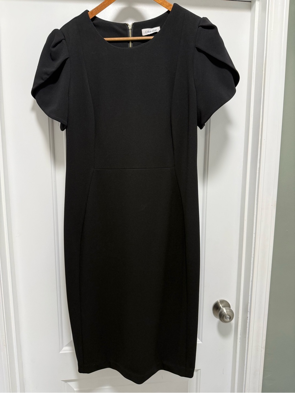 Calvin Klein Black Midi Sheath Dress with Puff Sleeves - Picture 3 of 13